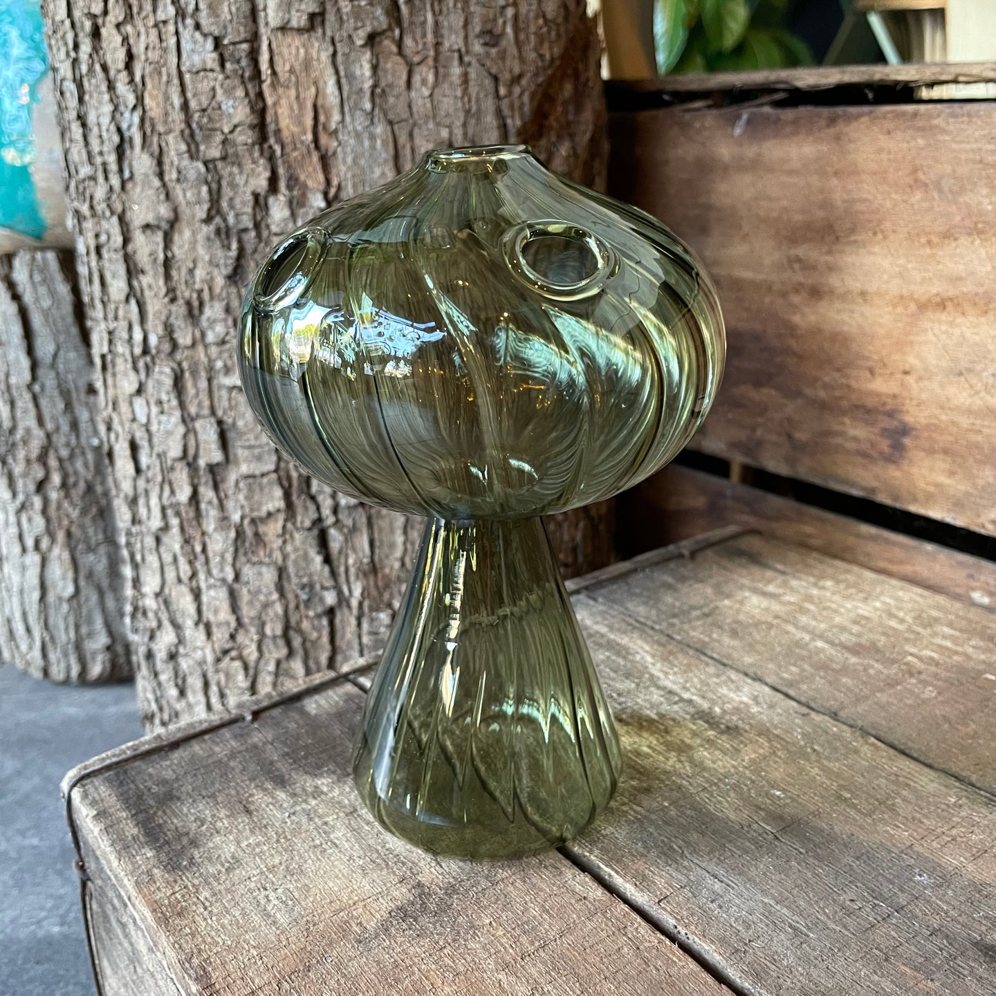 Green Glass Mushroom Vase