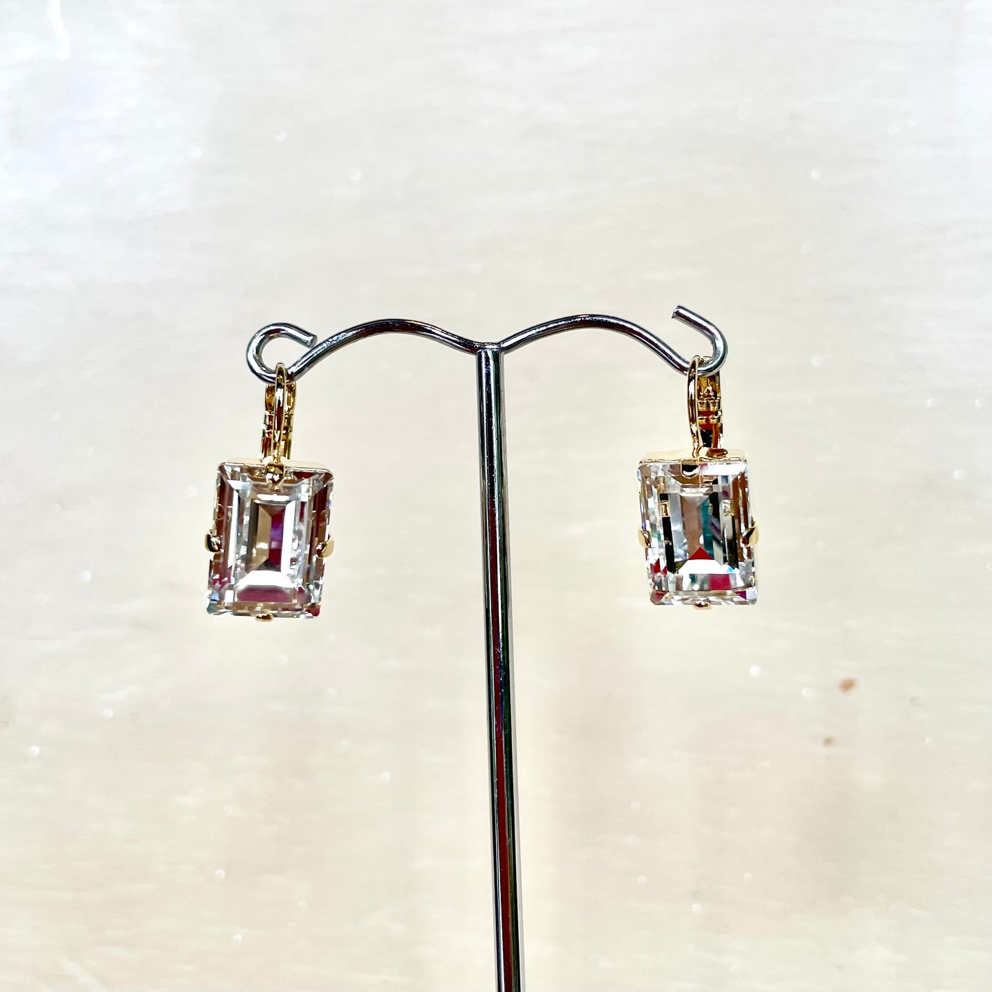 Gold Rectangle Crystal Earrings