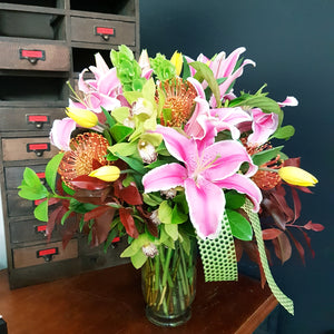 Seasonal Arrangement in Glass Vase