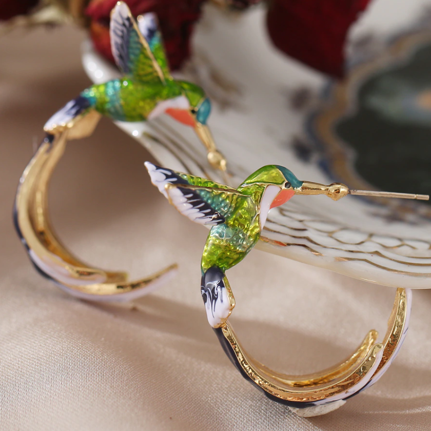 Humming Bird Hoop Earrings