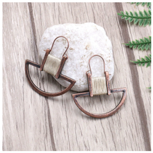 Load image into Gallery viewer, Geometric Copper &amp; Fabric Suspension Earrings
