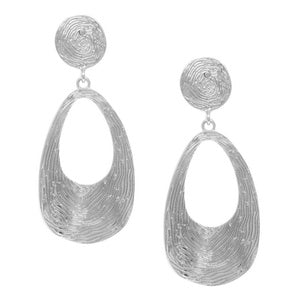 Etched Cutout Drop Rhodium Earrings