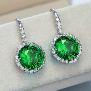 Green Solitaire Brilliant Cubic Zirconia Earrings