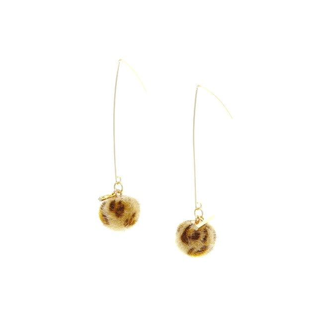 Leopard Fur Ball Drop Earrings