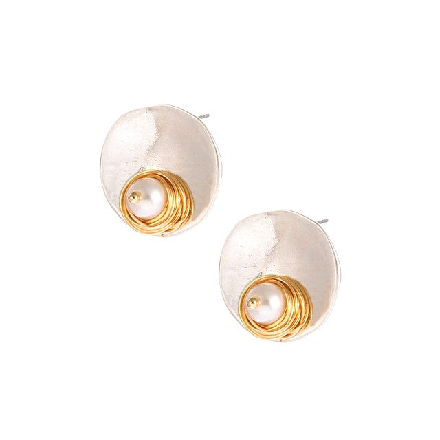 Pearl on Disc Earrings