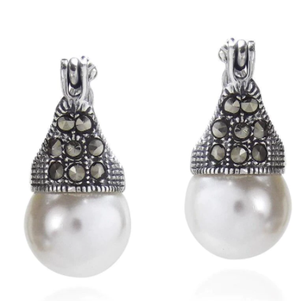 Pearl Marcasite Drop Earrings