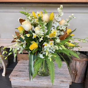 Seasonal Arrangement in Glass Vase