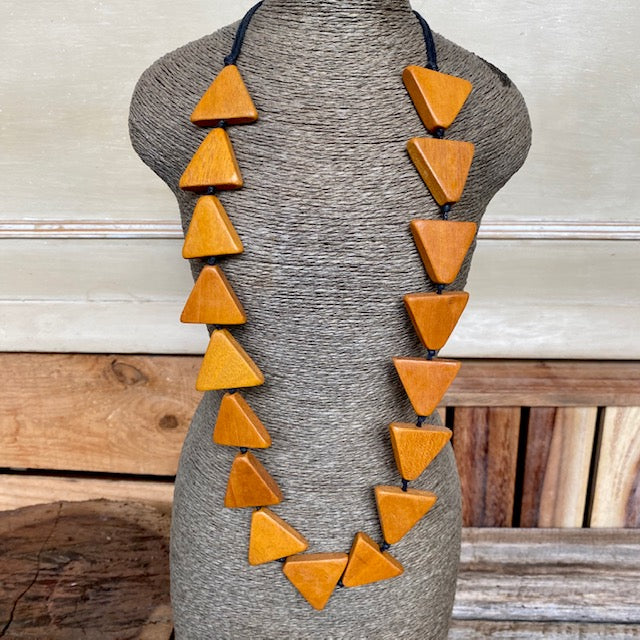 Adjustable Wood Triangle Necklace Orange