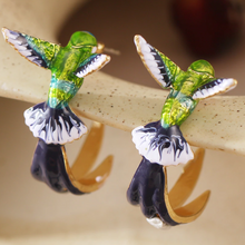 Load image into Gallery viewer, Humming Bird Hoop Earrings

