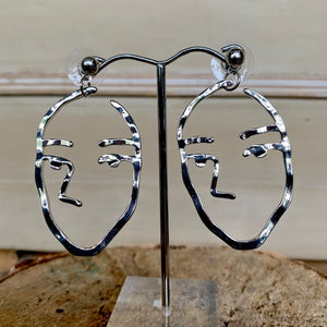 Cutout Face Silver Earrings