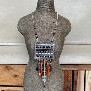 Silver Bead and Tassel Necklace