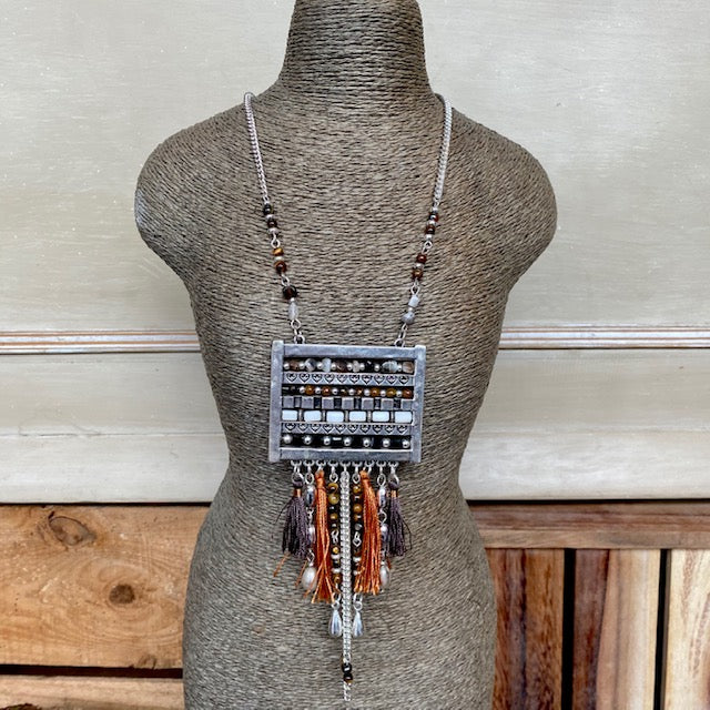 Silver Bead and Tassel Necklace