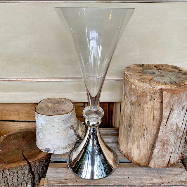 Glass Trumpet Vase with Chrome Base