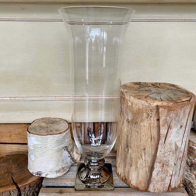 Glass Hurricane Vase with Chrome Base